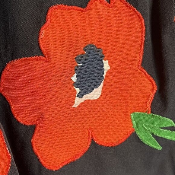 Emily Just Emily 1960s Wrap Skirt Black Red Appliqued Flowers Size Small Vtg - Picture 6 of 13